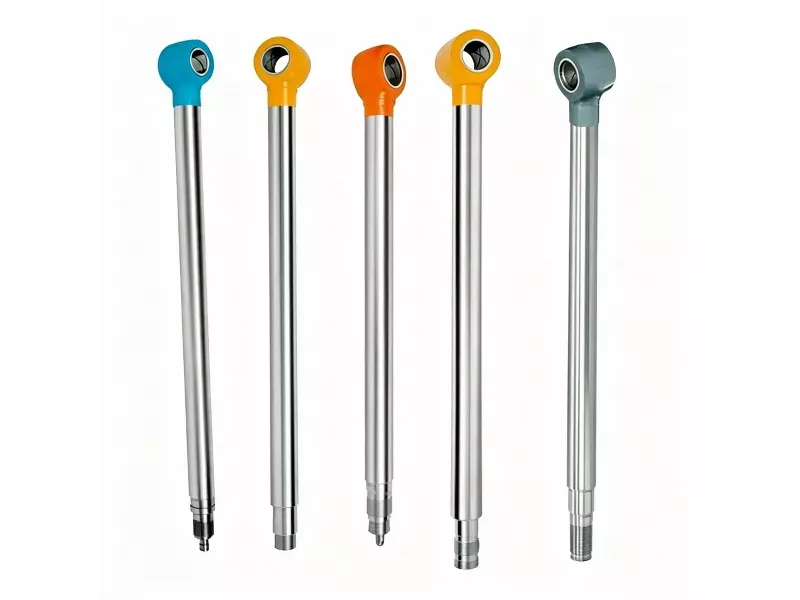 Hydraulic piston rods with clevis eyes showing rod end connection styles